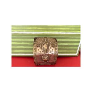 Vintage Handmade rustic sterling silver and leather Virgin Mary cuff bracelet